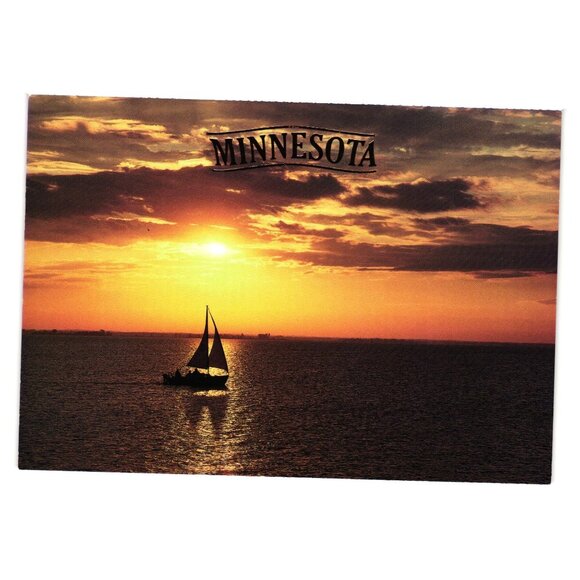 Minnesota Sunset Sailing Vintage Postcard Boat Great Lakes Cartwheel Scenery - Picture 1 of 2